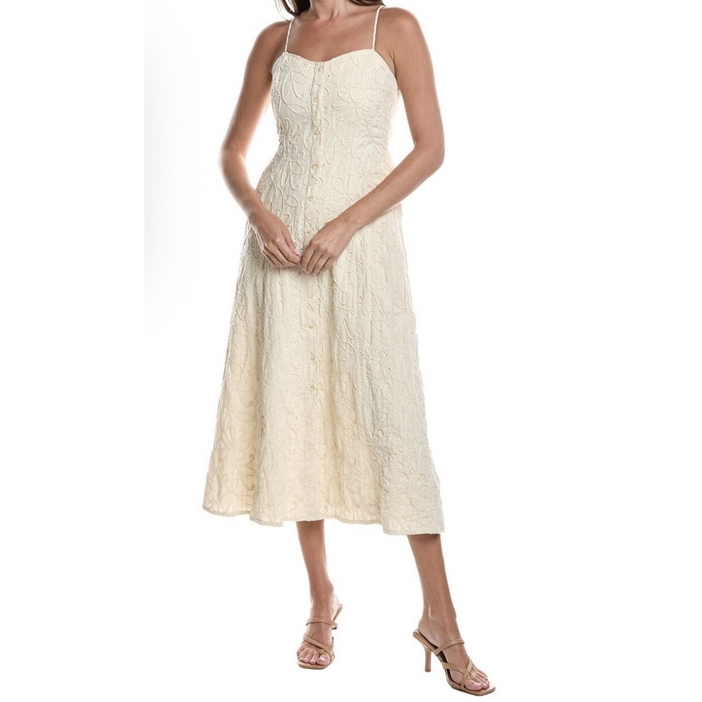 Z Supply Angel Eyes Textured Midi Dress Beige Button Up Cottagecore Fairy Boho